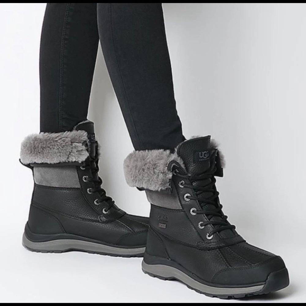 UGG Adirondack III Waterproof Winter Boots Black Grey Leather 1095141 Womens 8.5